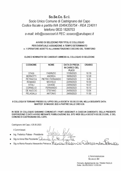 ELENCO NOMINATIVI DEI CANDIDATI AMMESSI AL COLLOQUIO DI SELEZIONE PER EVENTUA...